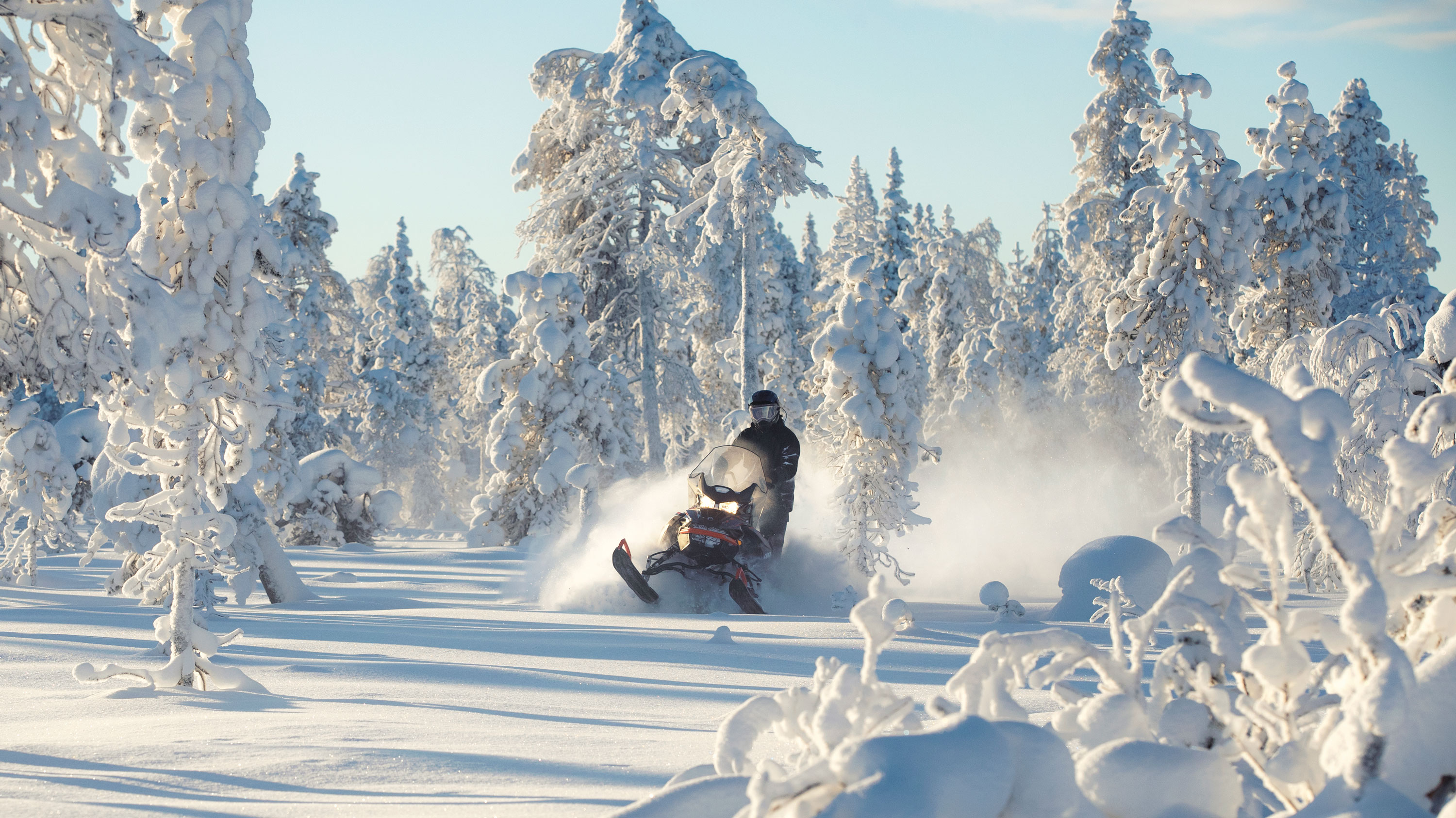Čovjek vozi svoj model Lynx Commander iz 2021. u snježnu šumu