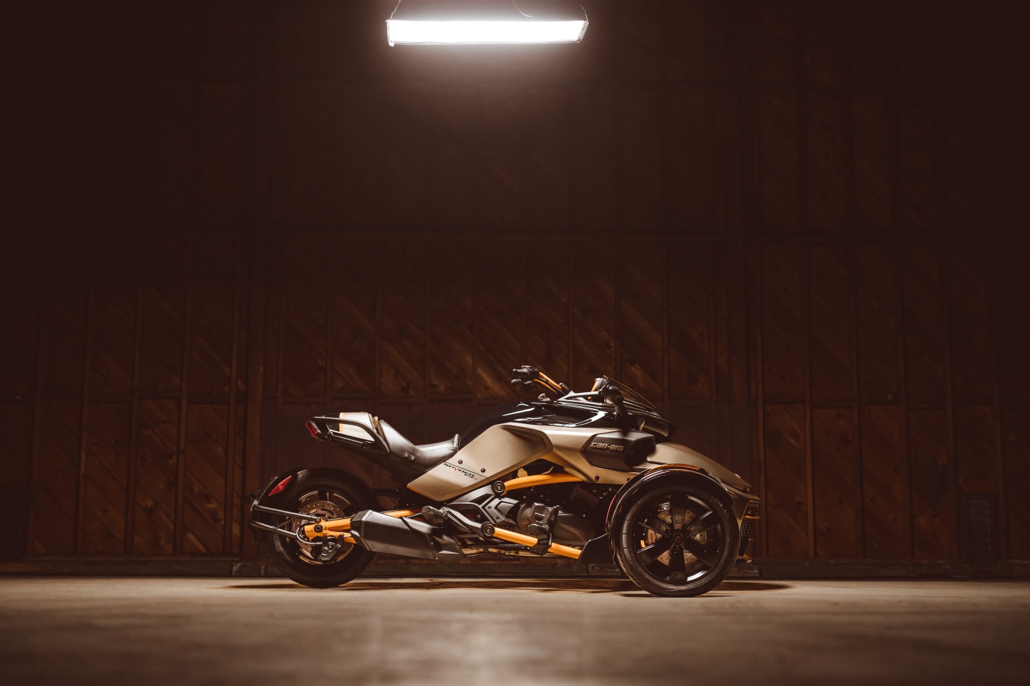 A Spyder F3 being showcased in a wooden warehouse