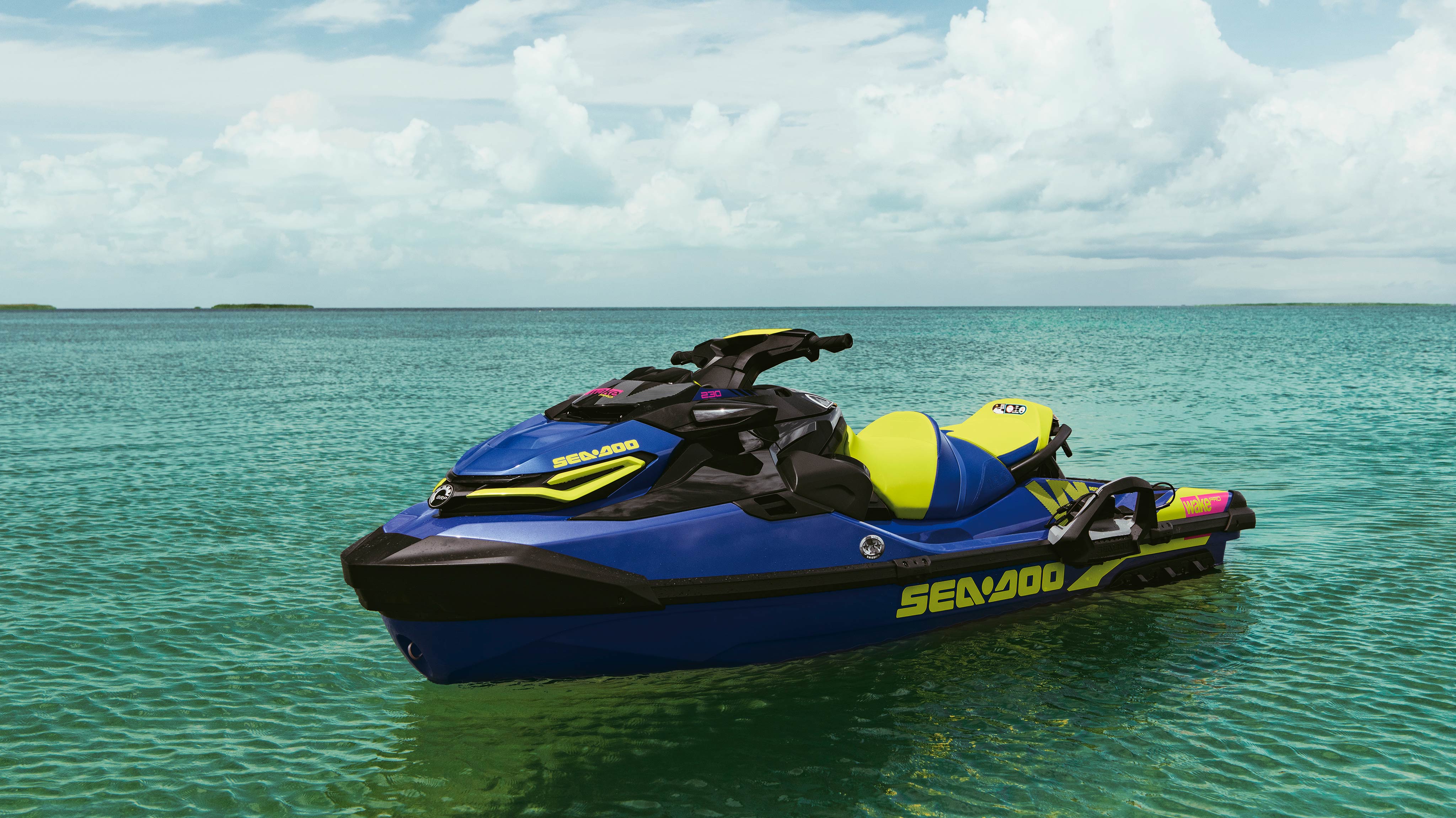 Beauty shot of a Sea-Doo Wake Pro parked in the water