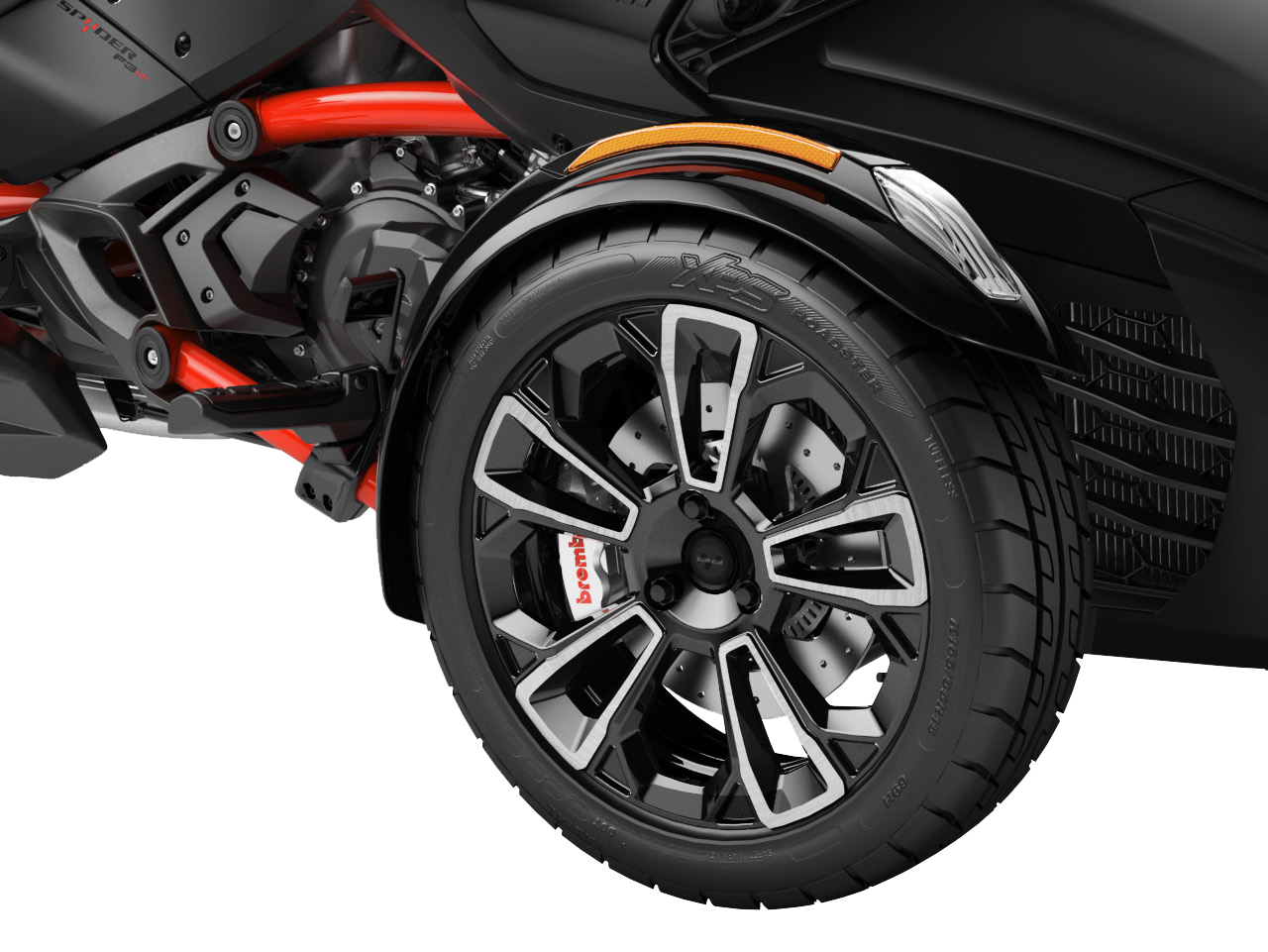 The wheel of a Can-Am Spyder equipped with a Brembo braking system