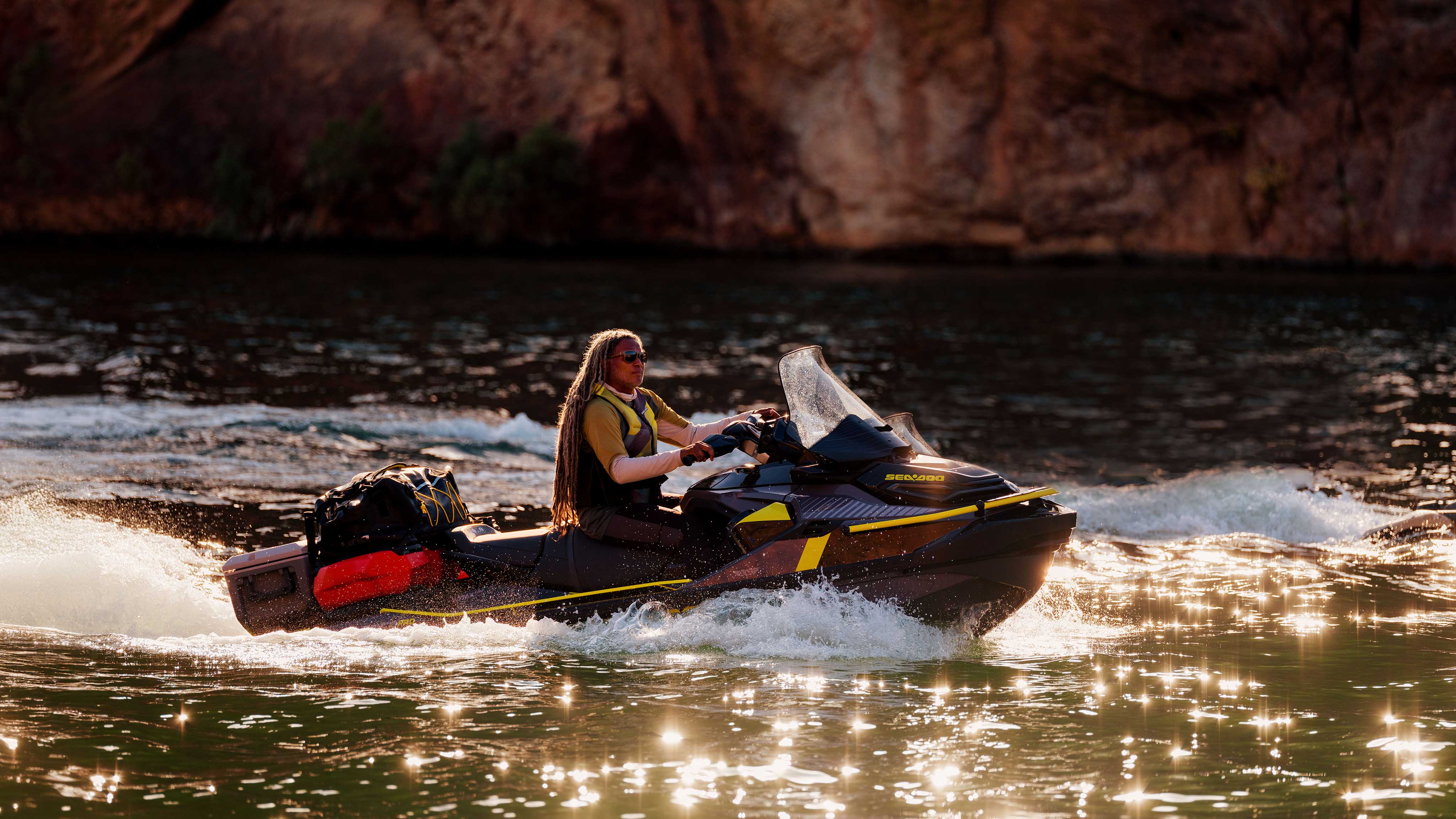 Two riders driving the new Sea-Doo Explorer Pro 