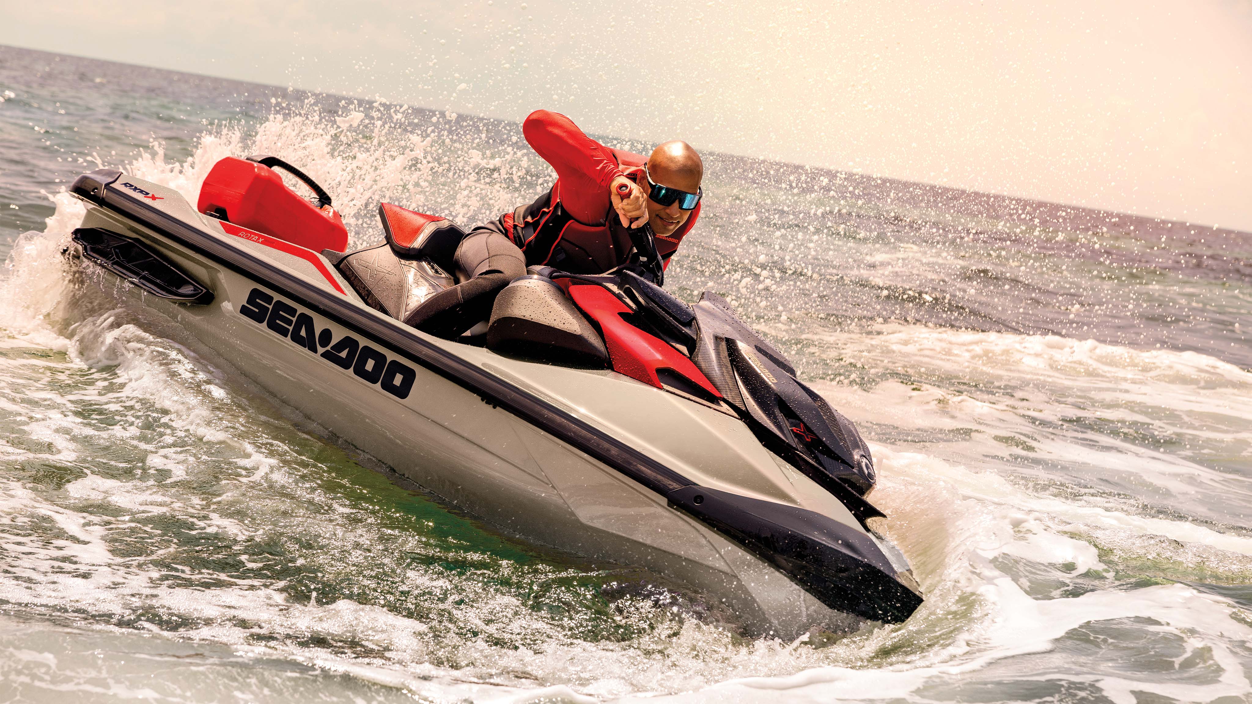 Rider doing a quick turn with the 2025 Sea-Doo RXP-X 325 personal watercraft