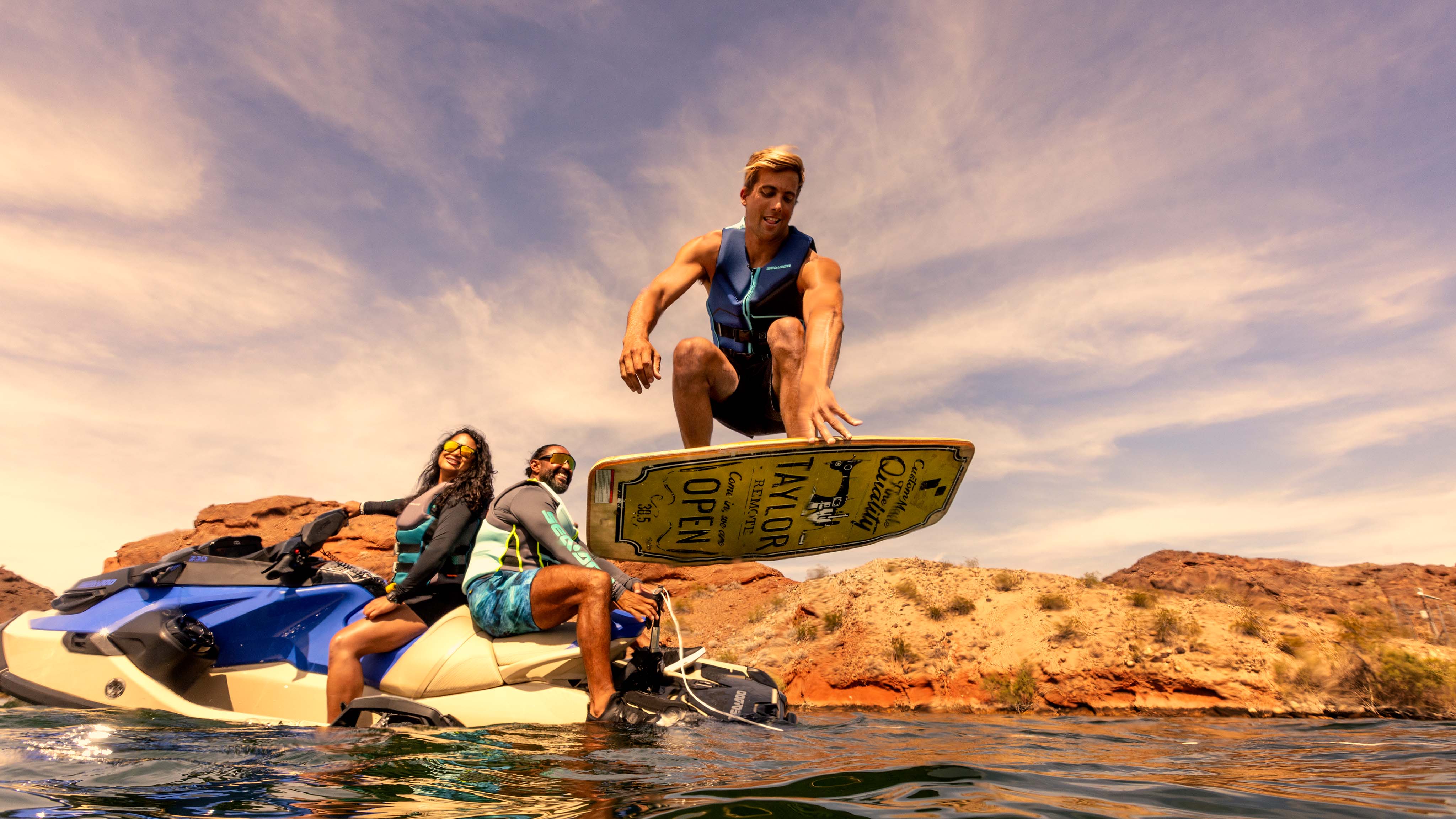 Three friends on the Sea-Doo Wake Pro