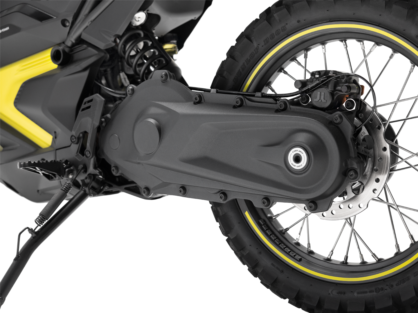 View of the chain case on the Can-Am Origin ev motorcycle