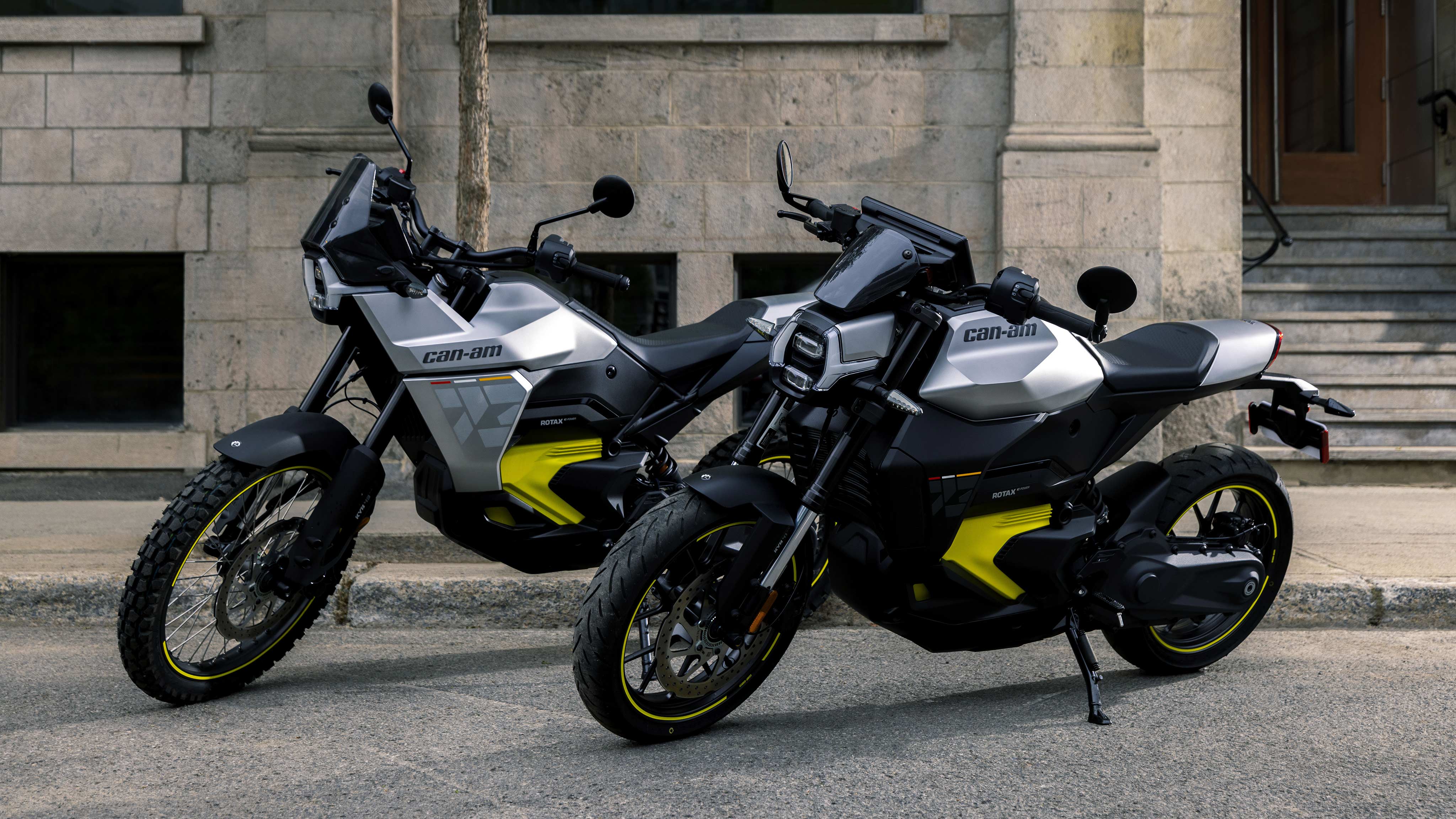 A brand new Can-Am Pulse & Origin electric motorcycles on a street